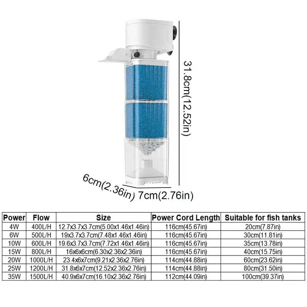 Mute Fish Tank Submersible Filter Plastic Built-in Filter Water Purification Removable Water Circulation Pump Suction Toilet 6
