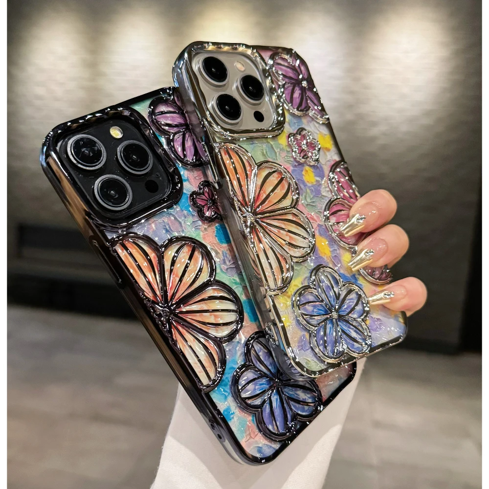 3D Flower telefonfodral för iphone 15 14 13 12 11 Pro Max Fashion Creative Färgglad mjuk silikon Stötsäker fodral_voghion.com