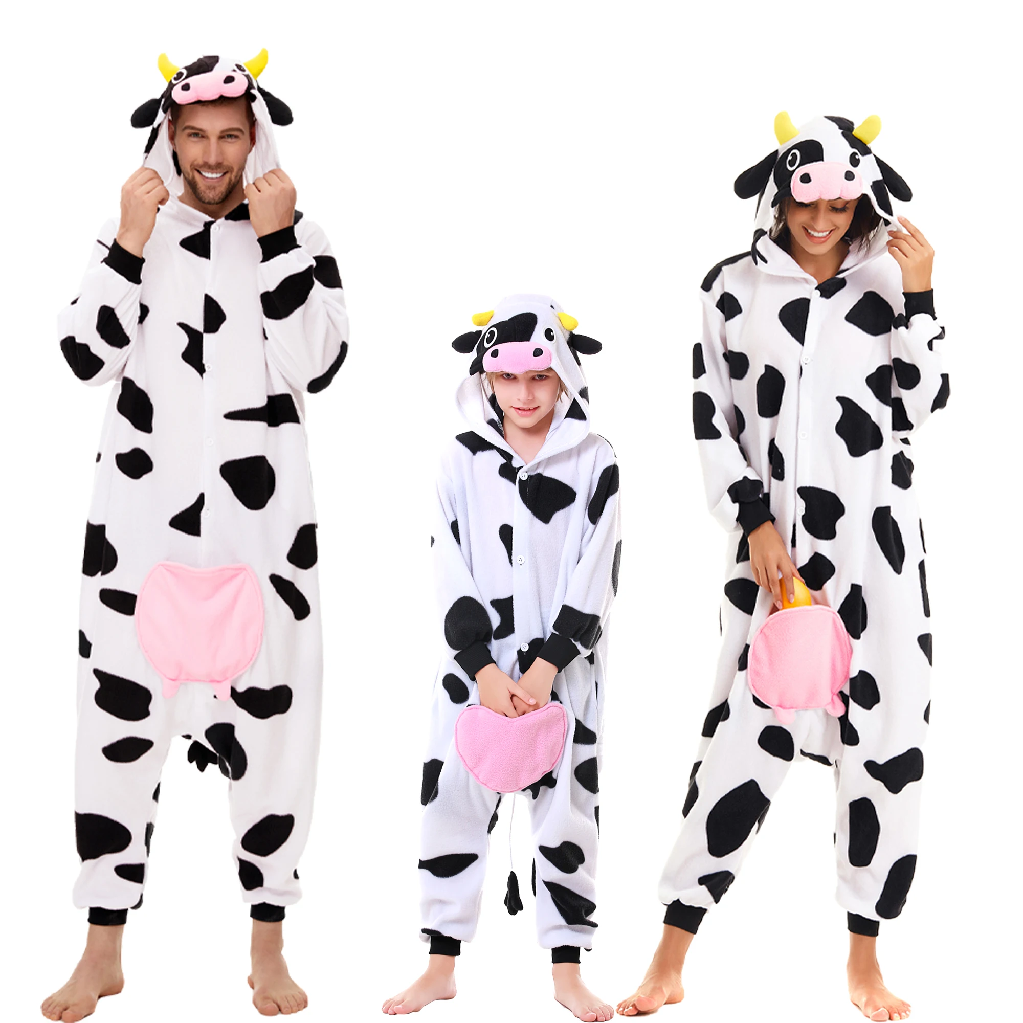 

Cow Pajama For Adult and Kid Family Parent-child Comfy Hoodie Onesie Homewear Halloween Cute Cosplay CostumeS Winter Soft Pijama
