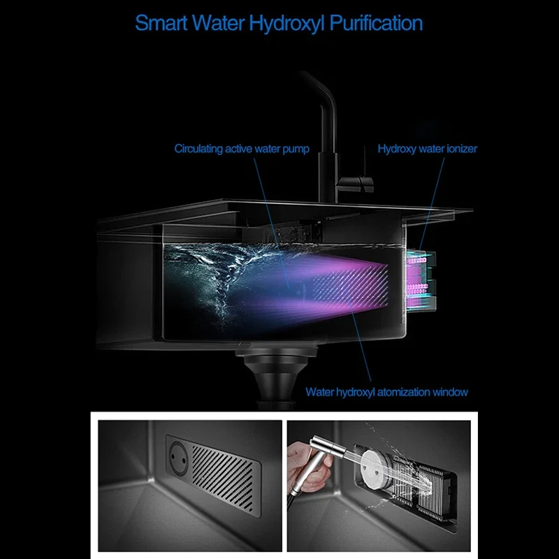 ASRAS Nanometer Flip Cover Hidden Smart Purifying Kitchen Sinks 4mm Thickness Handmade Sink Cup Rinser Kitchen Sinks