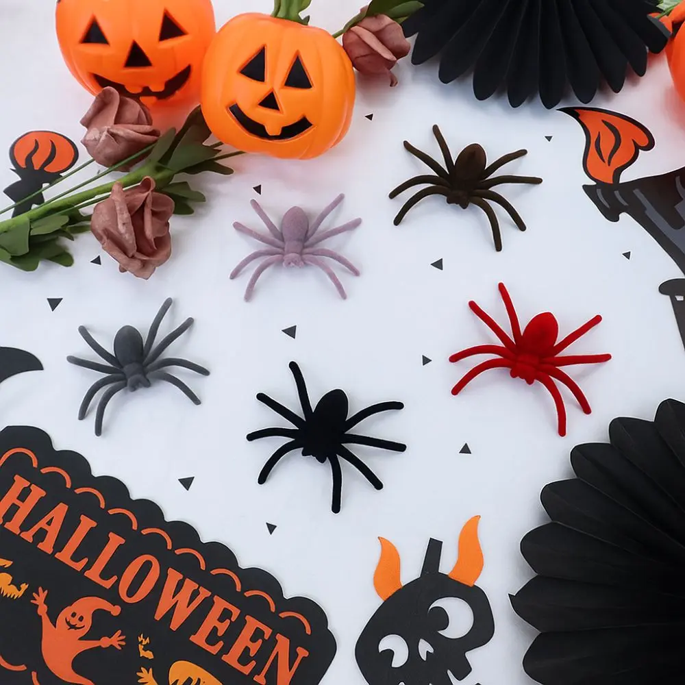10PCS Spider Model Mini Halloween Plush Spider Simulation Scary Fake 3D Spider Toy Realistic Artificial Spider Outdoor Yard