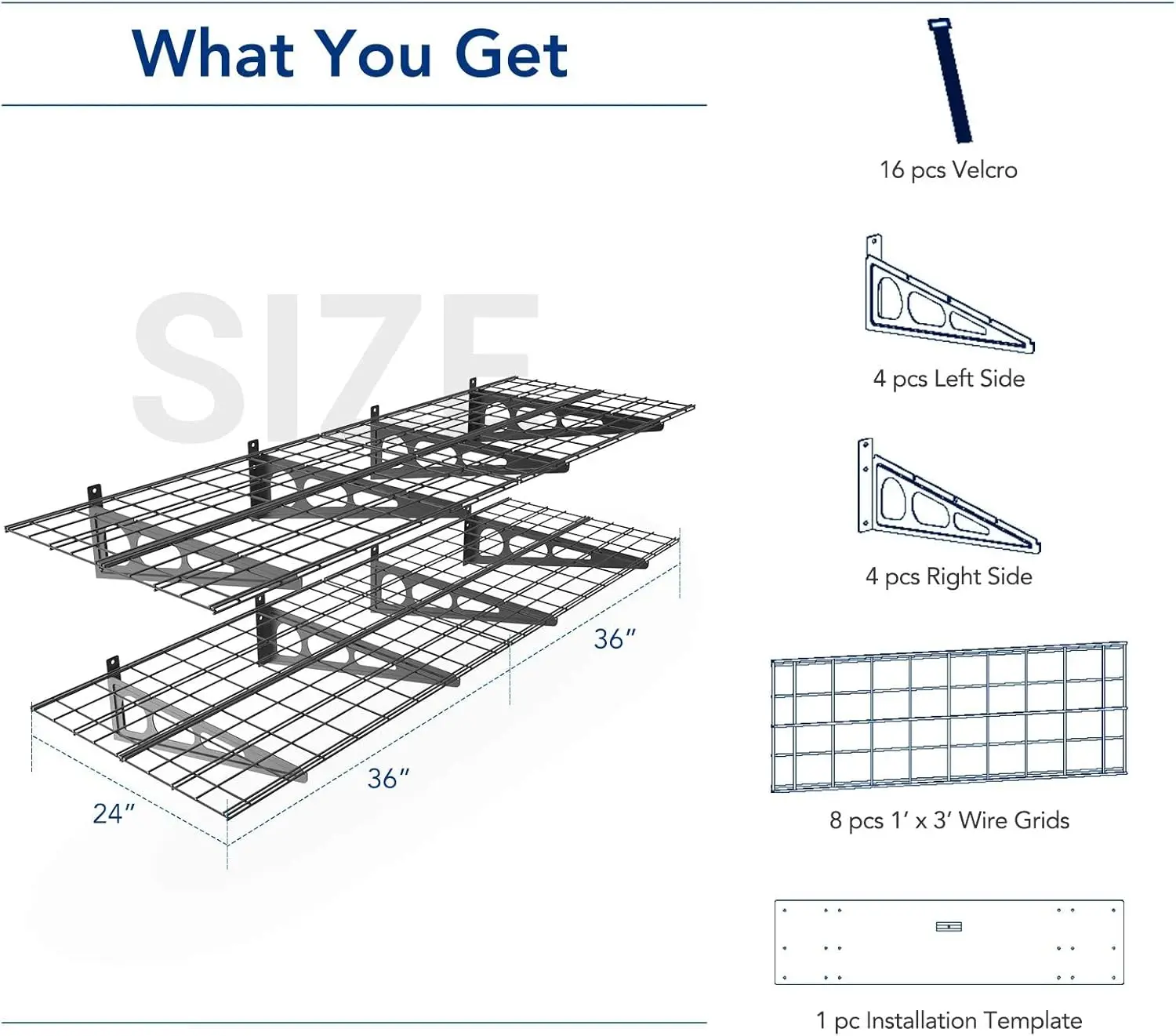 2-Pack 2x6ft Garage Shelving 24-inch-by-72-inch Wall Shelf Garage Storage Rack Floating Shelves, Black