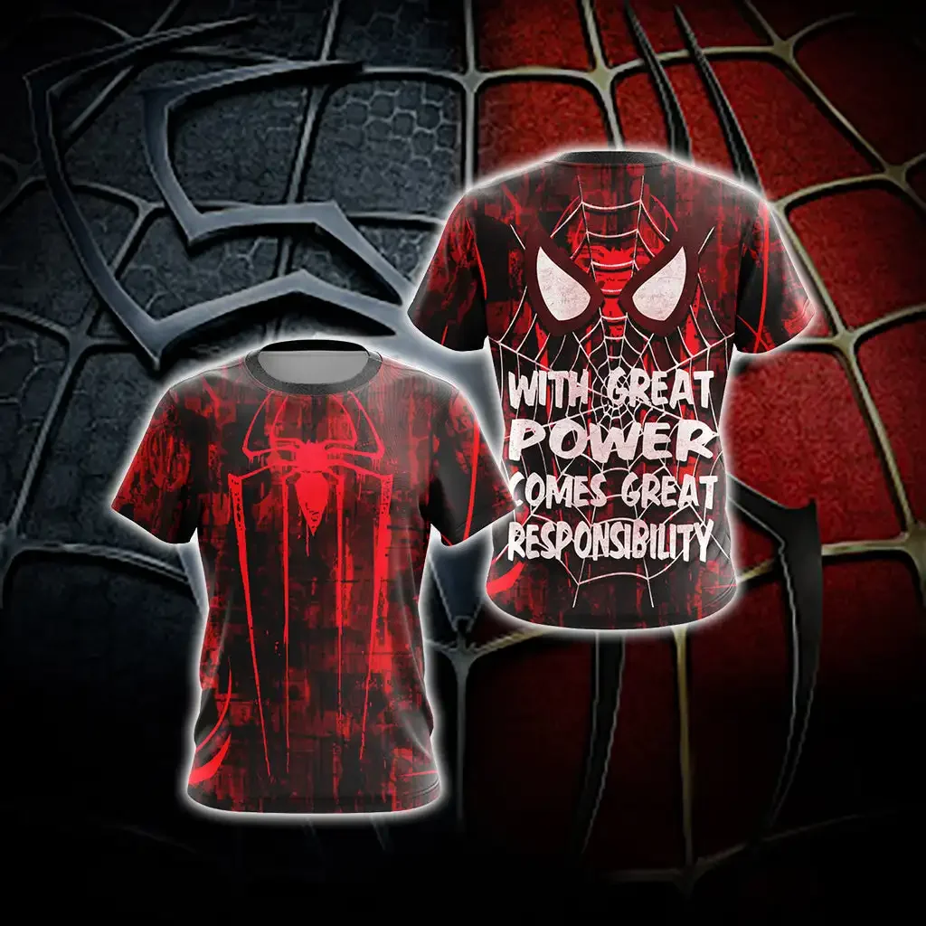thumbnail image 1 of MINISO Marvel Superhero Spider-Man Camisetas de cuello redondo y manga corta con estampado 3D de Spider-Man súper transparente para hombres y mujeres, 1 of 4