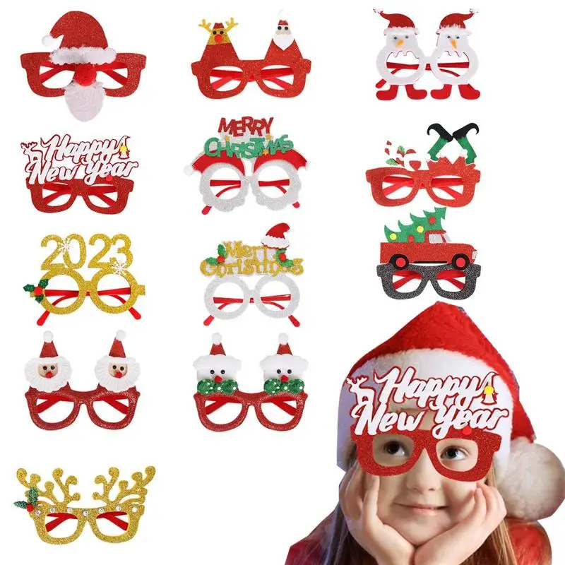 

12pcs Cute Christmas Glasses Santa Snowman Paper Glasses Frame Merry Christmas Party Photos Booth Xmas Gifts Decor New Year Noel