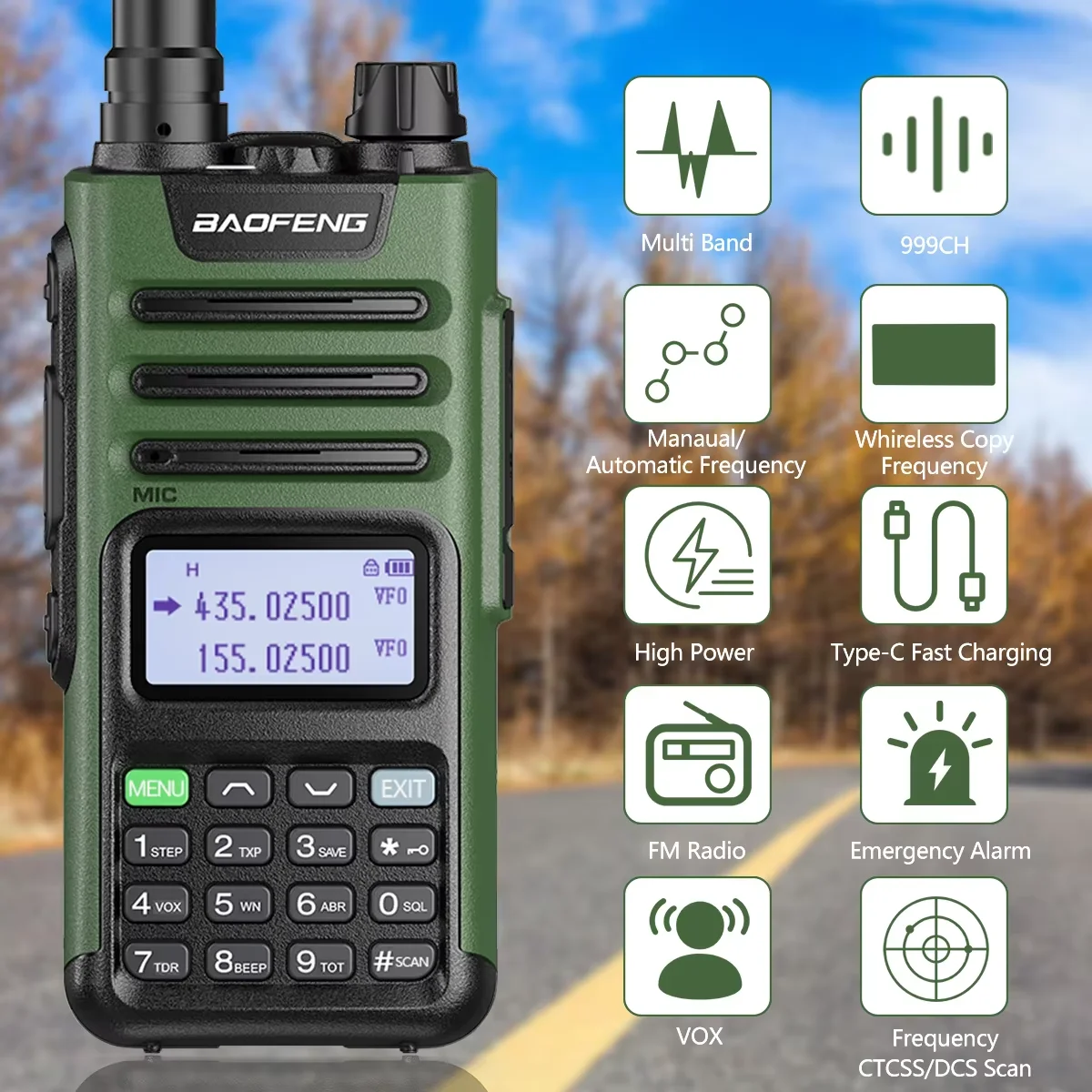 Baofeng M-13 Pro V2 Air Walkie-Talkie mit großer Reichweite, drahtloser Frequenzkopie, Mehrband-NOAA-Typ-C-AM-Zweiwegradio_voghion.com