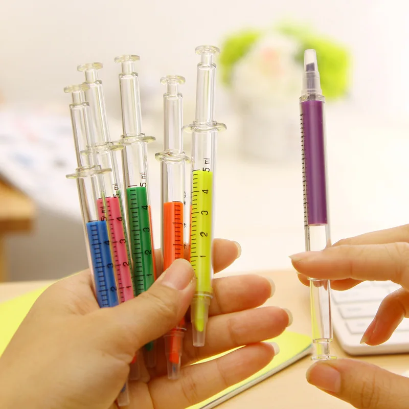 Novelty Nurse Need Syringe Shaped Highlighter Marker Color pen Needle for Student Stationery Writing Office School Supplies nahoo retractable nurse badge holder name tag plastic badge real leather card holder vertical credit bus cards office supplies