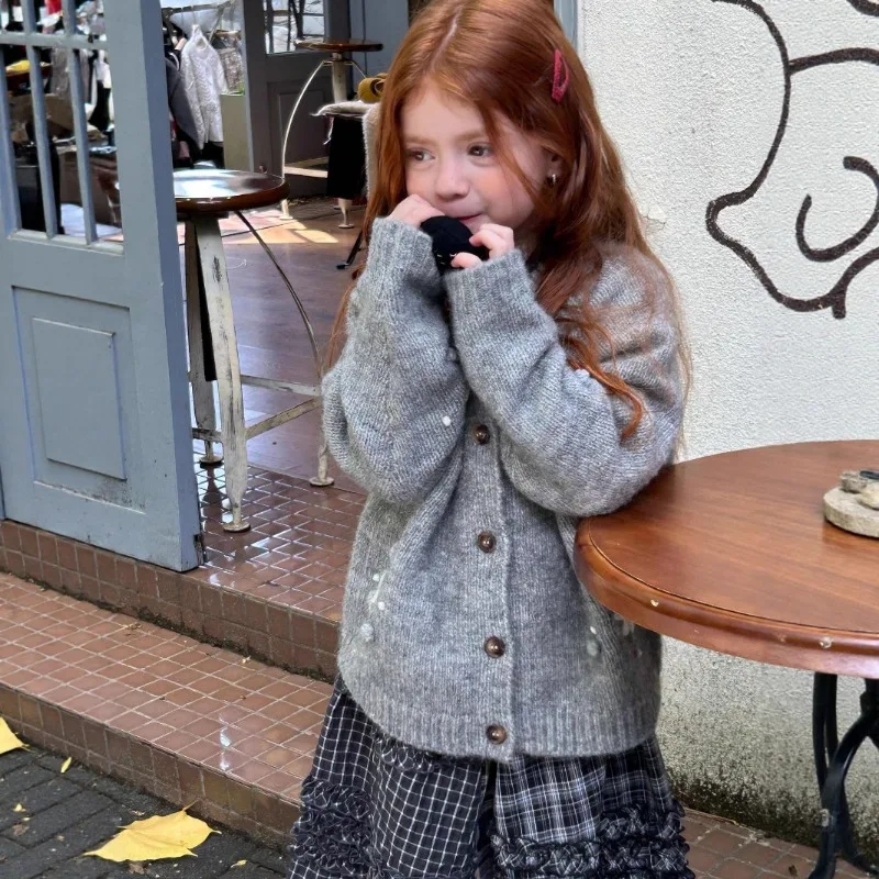 2025 봄/가을/겨울 여아 신상 고급 삼차원 플라워 가디건 스웨터 코트