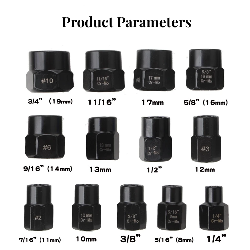 13 Piece Nut Extractor Socket Impact Bolt Nut Damaged Screw Remover Tool Set Socket Wrench Kit 6.35 -19m Box