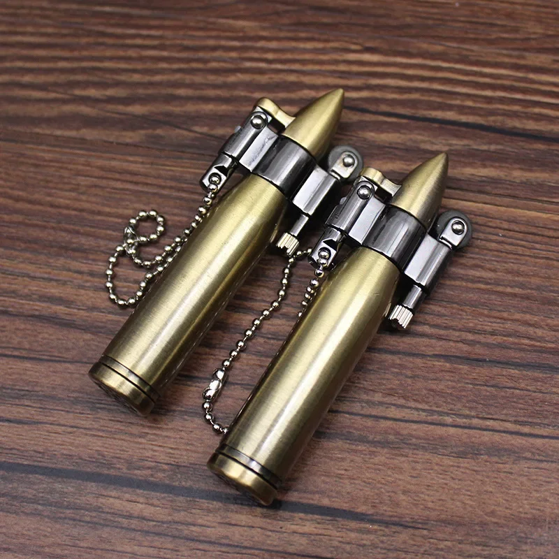 Retro Bullet Grinding Wheel Kerosene Lighter Metal Keychain Lighters Cigar Cigarette Smoking Accessories Gadget Man Gift