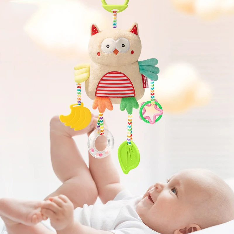 

Baby Toys Soft Plush Hanging Rattle with Teether 0 18 Months Infant Car Seat Toys Cartoon Animal Handbells Sensory Develop Toys