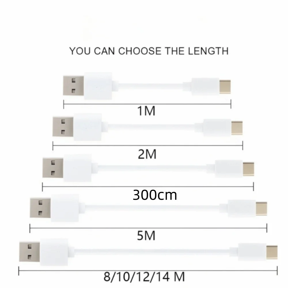 Pure Copper Core USB to Type-C Data and Charging Extension Cable (Various Lengths)
