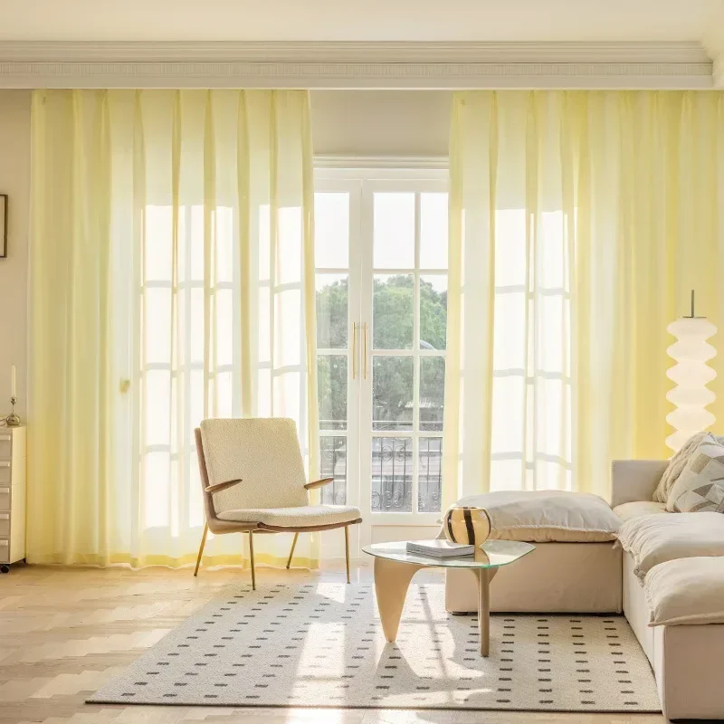 Yellow Tulle Sheer Modern Curtains for Living Room Bedroom Dining Kitchen Luxury Ready-made Curtains Customize 4