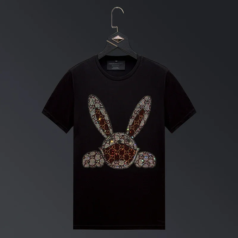 

Plus Size Rhinestones Cartoon T Shirts Men High Quality Short Sleeve 2023 Fashion Streetwear O Neck Slim T-shirts Man Camisetas