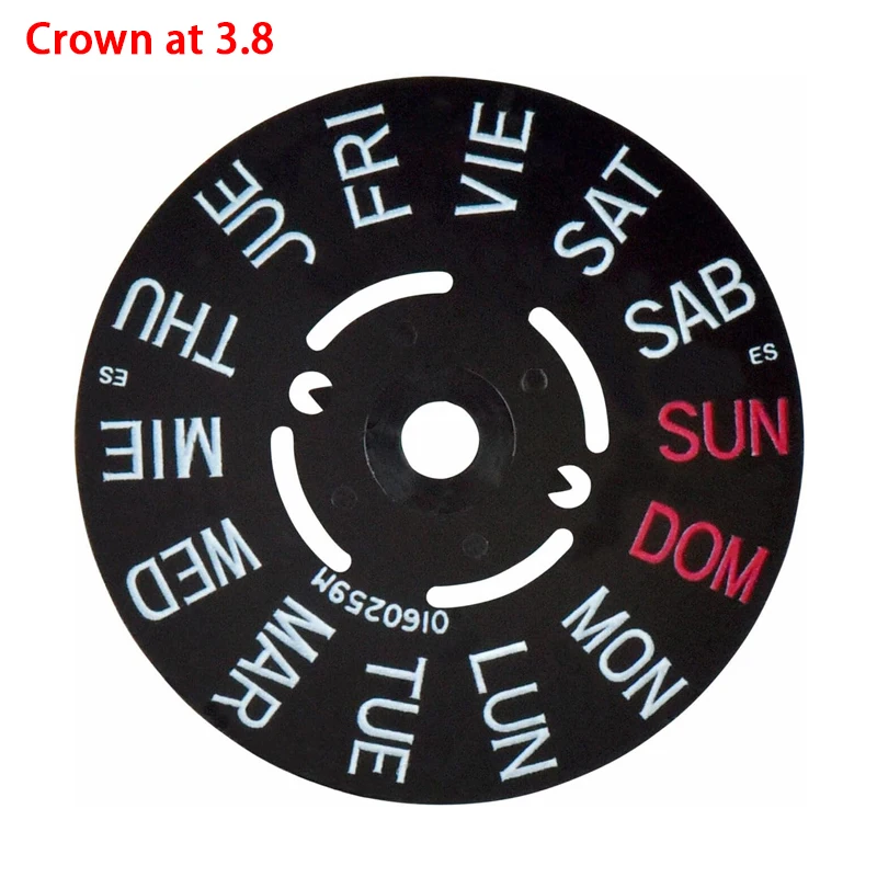 Black/White Date Week Wheel Arabic Dial for Automatic Movement (Crown at 3.0 or 3.8 o'clock)