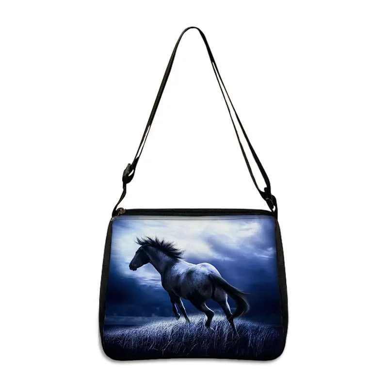 Animal Horse Print Shoulder Bag Women Leisure Handbags Portable Canvas Messenger Bag Ladies Small Retro Clutch Female Cross Bags