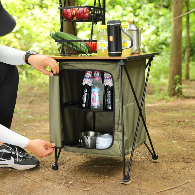 

Outdoor Camping BBQ Cook Cabinet Table Double Layer Large Space Portable Folding Storage Shelf Locker Hiking Picnic Shelving Kit