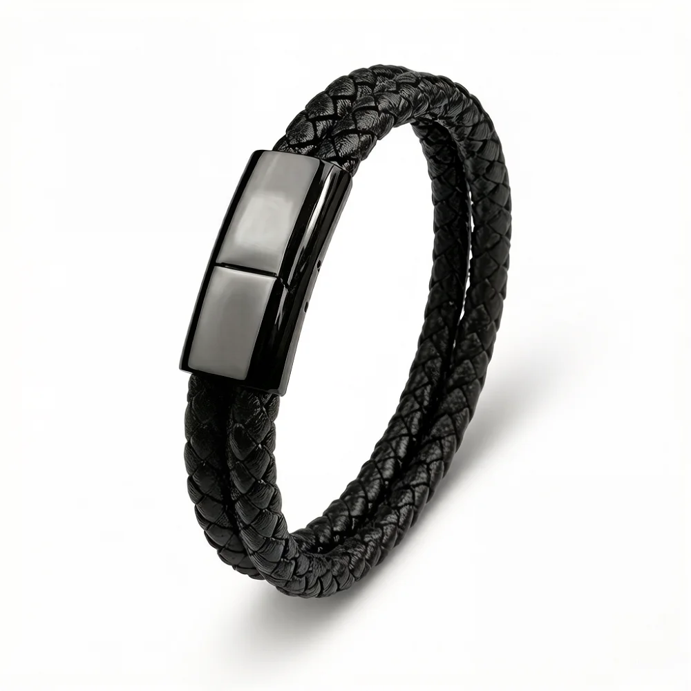 Men's Premium Braided Leather Bracelet with Magnetic Clasp – Vintage Adjustable Wristband