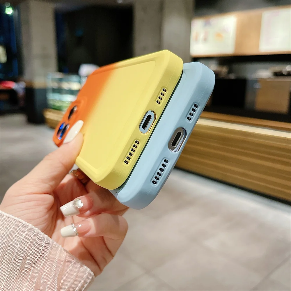 Gradient Color Phone Case For iPhone 11 12 13 14 Pro Max Mini XR XS X 7 8 Plus Shockproof Bumper Soft Silicone Cover_voghion.com