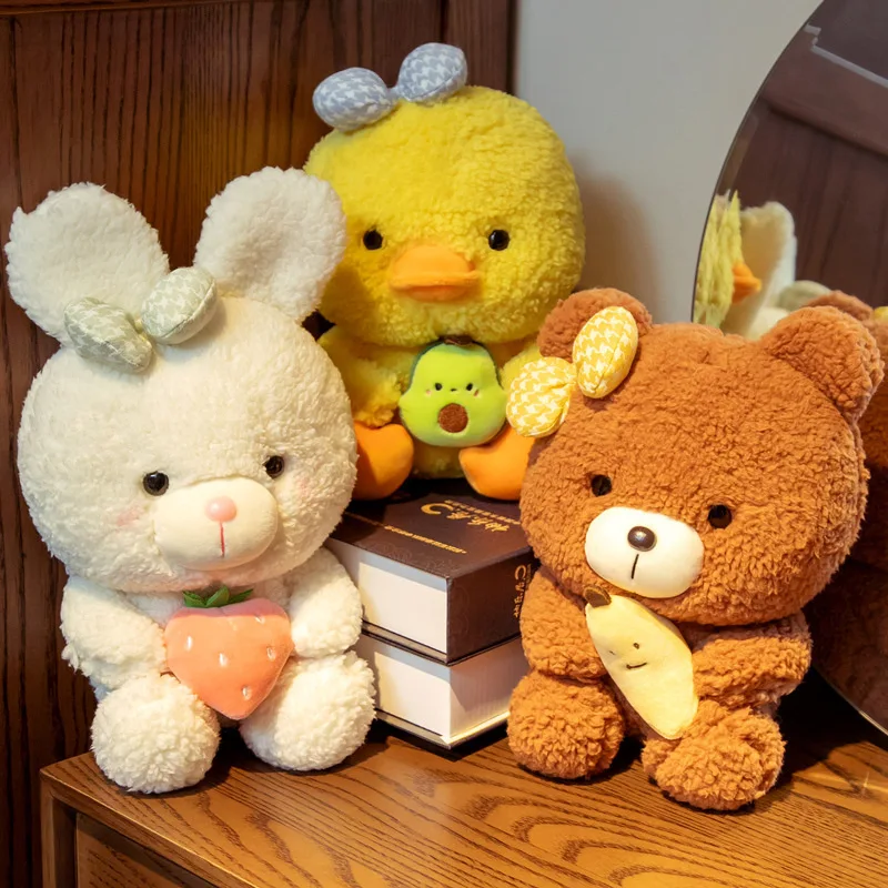 

Cartoon Fruit Strawberry Rabbit Bear Avocado Yellow Duck Plush Doll Toys for Kids Pillow Dolls Creative Birthday Gifts for Girls