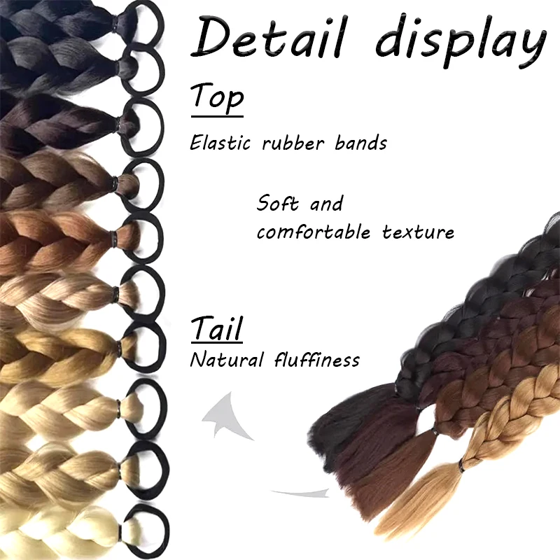 LUPU 2PCS Braided Long Ponytail Extensions With Elastic Band Hair Synthetic Fiber 24Inch Blonde Braids PonyTail Hair Accessories