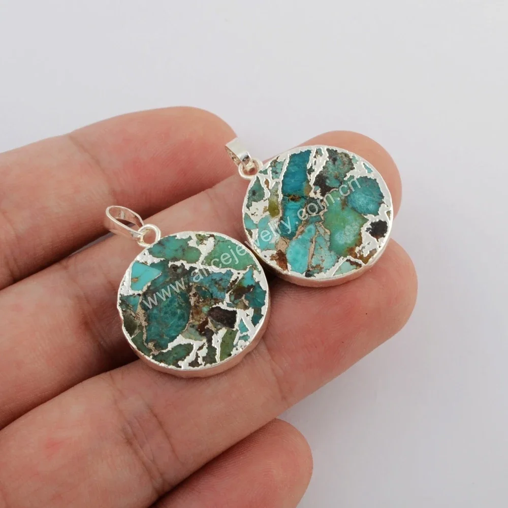 BOROSA Vintage Round Shaped Turquoise Pendant Natural Gemstone Jewelry Accessories For Women Birthstone Anniversary Gifts 6