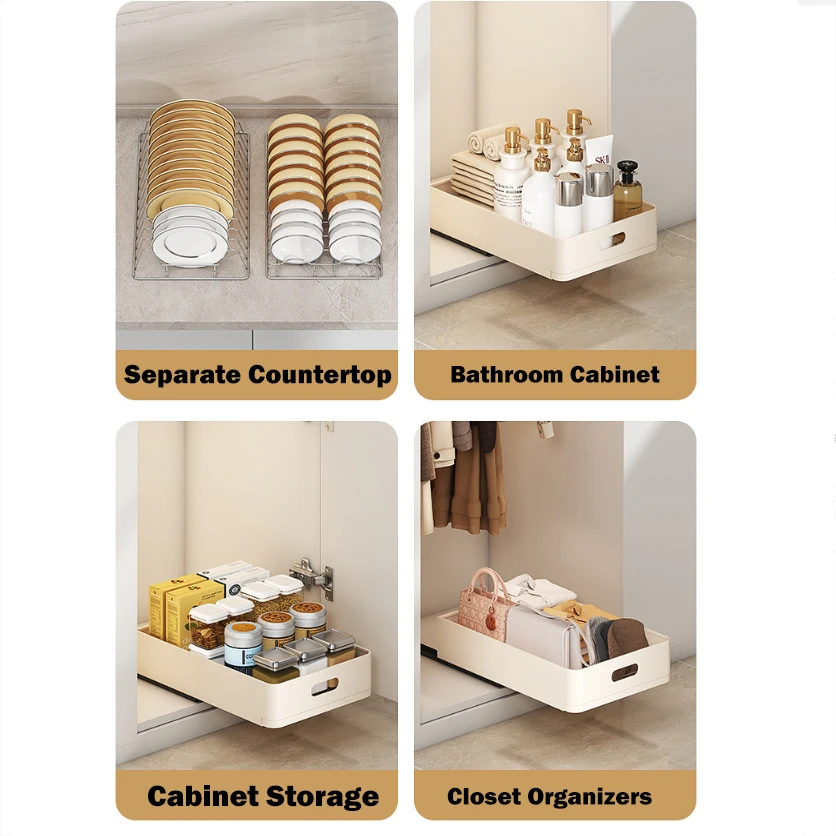 Kitchen Storage Rack with Slide Rails Retractable Drawer Organizer Pull-out Cabinet Organizer Tray Spice Box Kitchen Accessories 5