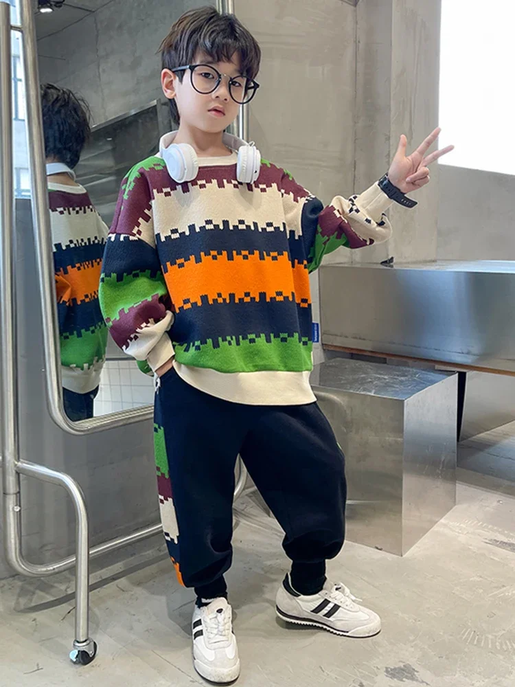 Children's Clothing Boys' Suit New Children and Teens' Sweater Sportswear Fried Street Fashion