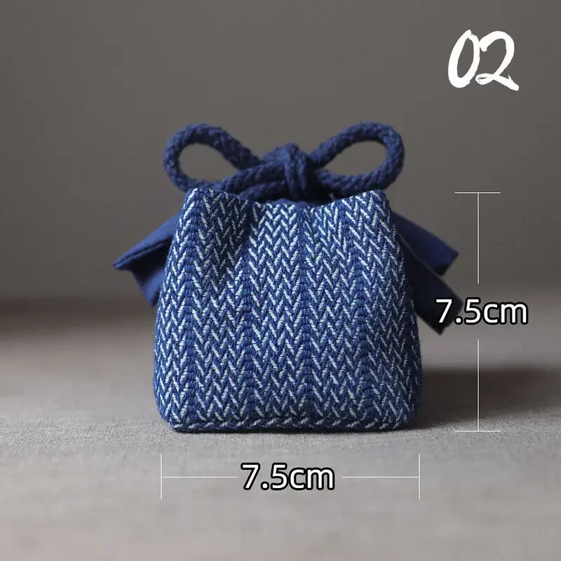 Portable Denim Tea Set Organizer Bag with Large Storage Capacity