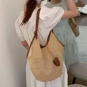 Borsa tote in paglia per donna Borsa a tracolla in rafia Borsa pochette con manico superiore per donna Borse in tessuto Boho in rattan per la spiaggia estiva 2025