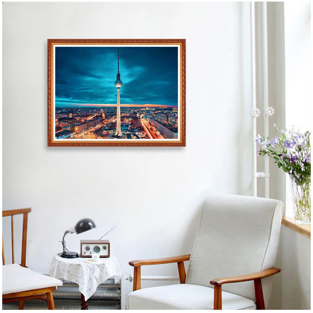 Full Square/Round Drill Mosaic Painting 5D DIY Diamond Painting Landscape Diamond Embroidery Berlin TV Tower Decoration