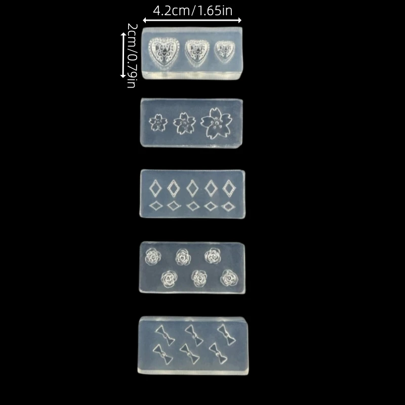 5Pcs3D Silicone Nail Press Mold DIY Nail Charm Reusable Kawaii Sweet Bow Versatile Cherry Blossom Rose Nail Art 5