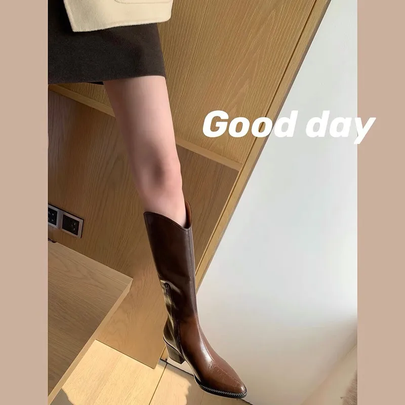 

Boots Woman Winter 2022 Chic Point Elegant Medium Heel Platform Chelsea Thigh High Shoes From Turkey Women's Pointed Toe Shoes