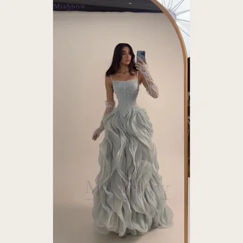 Abiti da sera eleganti MisShow a trapezio con applicazioni in pizzo, spalline sottili, balze e strati, abito da ballo personalizzato, vestiti formali