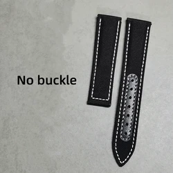 Waterproof Canvas Leather Watchband - Premium Nylon Strap Bracelet - 21mm (Black white - No clasp)