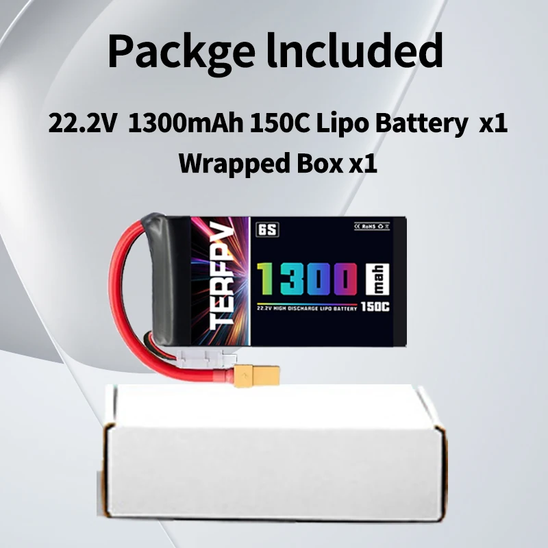 TERFPV Batterie Lipo 6S 22.2V 1300mAh 150C XT60 pour FPV Drone