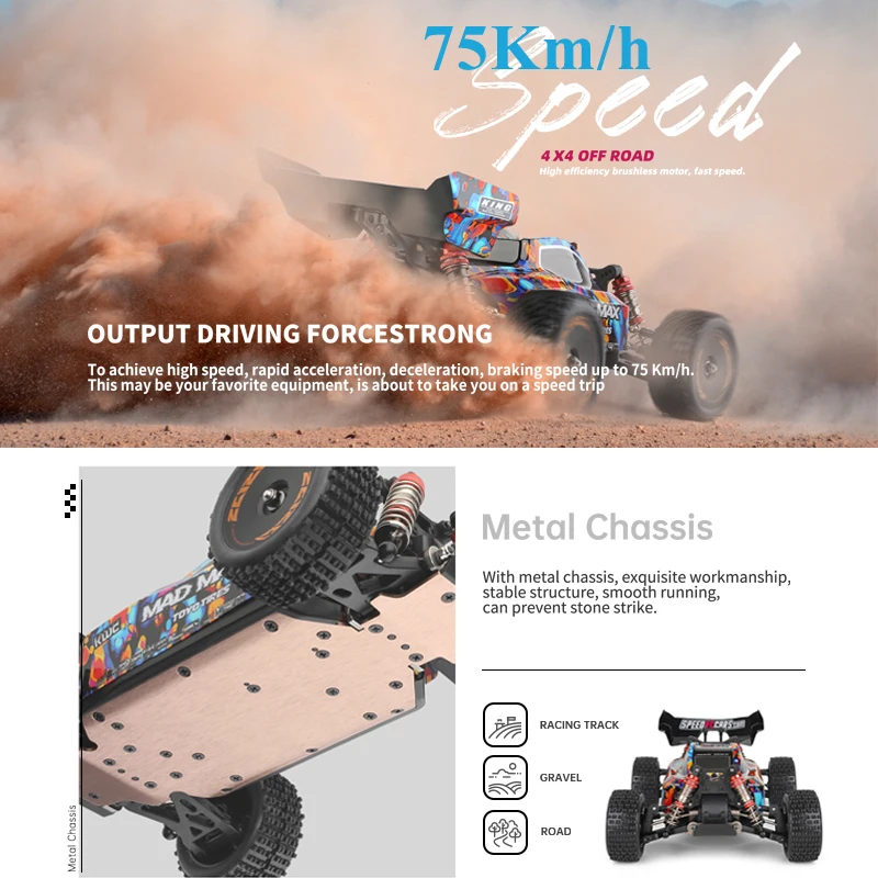 WLtoys 184016 75KM/H 2.4G RC Car Brushless 4WD Electric High Speed Off-Road Remote Control Drift Toys for Children Racing 3
