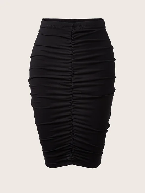 Elegant High Waist Ruched Skirt with Back Vent for Women