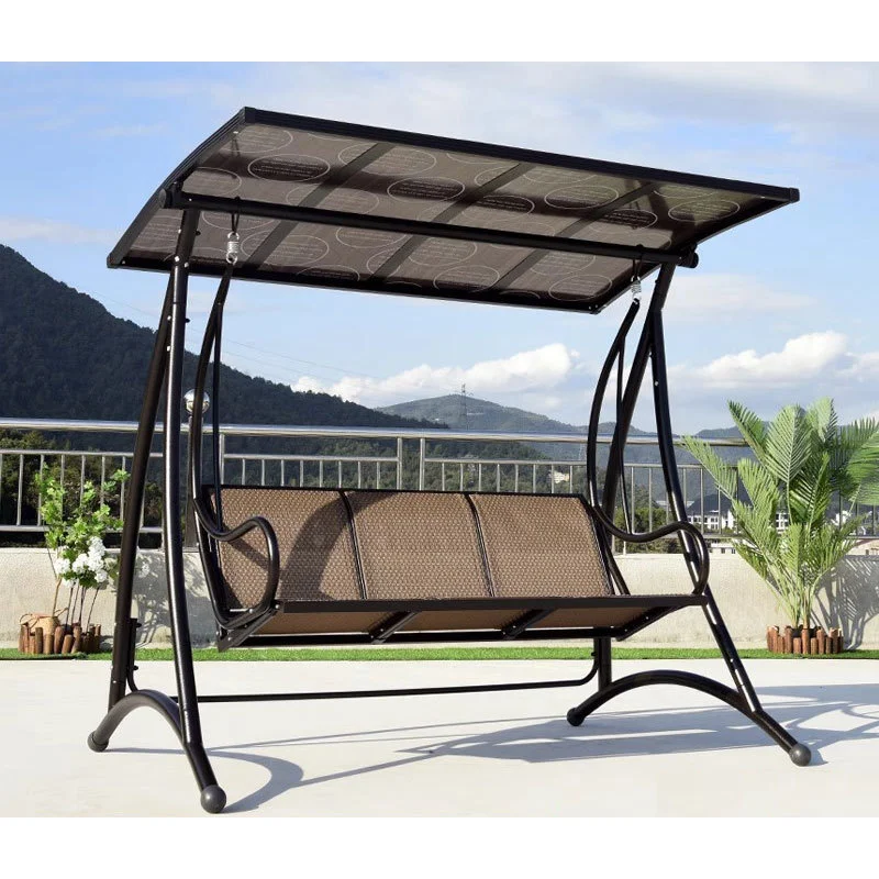 Outdoor Swing Balcony Rocking Chair Garden Patio Hanging Chair Outdoor Three Person Reclining Bed Internet Celebrity Swing