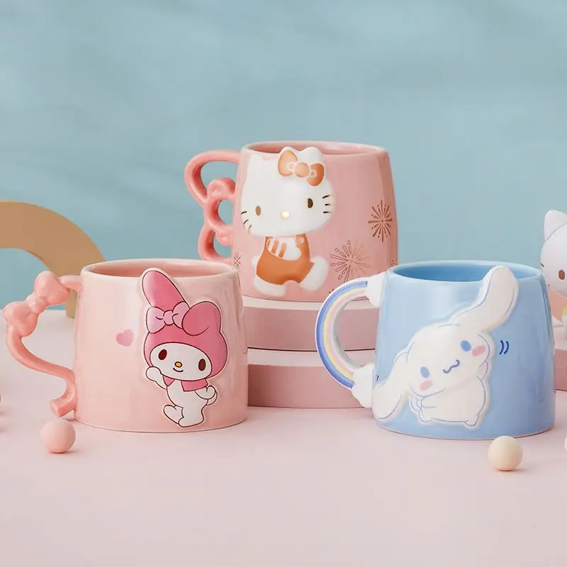 

Kawaii Hello Kitty Anime Ceramic Cup Kuromi My Melody Cinnamon Cartoon Coffee Water Milk Breakfast Mug Girls Gifts for Birthaday