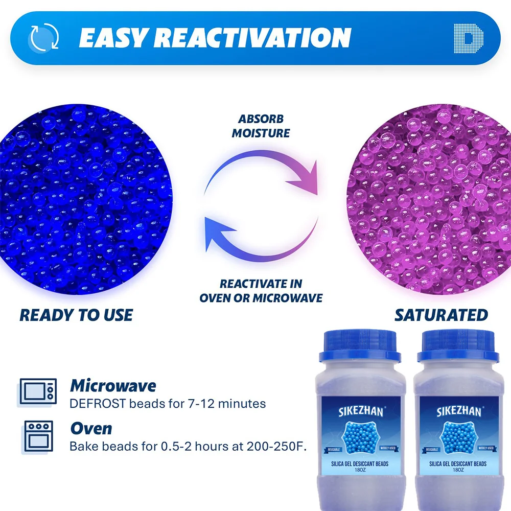 18OZ Waterproof Reusable Silica Gel Beads Bottles Moisture Absorber Electronic Product Desiccant Dehumidifie Blue/orange