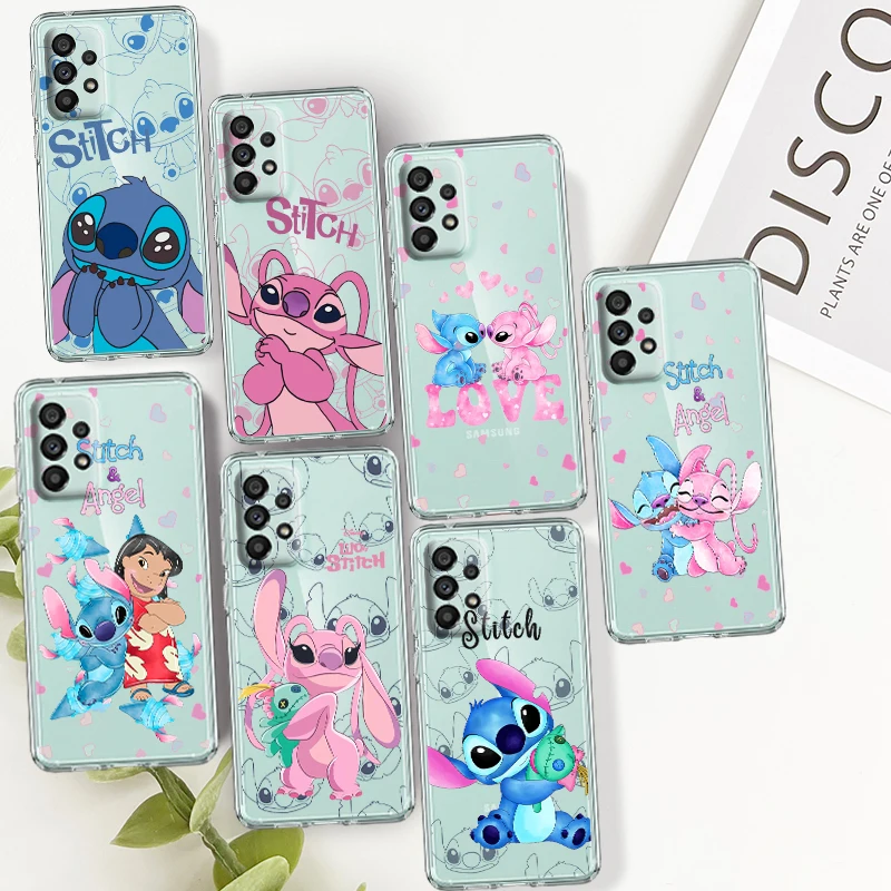 

Stitch Lilo Angel For Samsung A14 A54 A34 A73 A53 A33 A23 A13 A32 A72 A52 A32 A22 A03 Silicone Transparent Phone Case Coque Capa