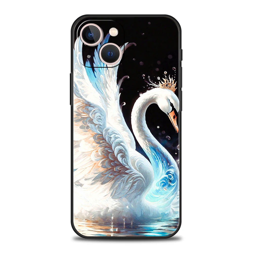 Elegant White Swan Design Shockproof Phone Case Cover with Soft TPU Shell