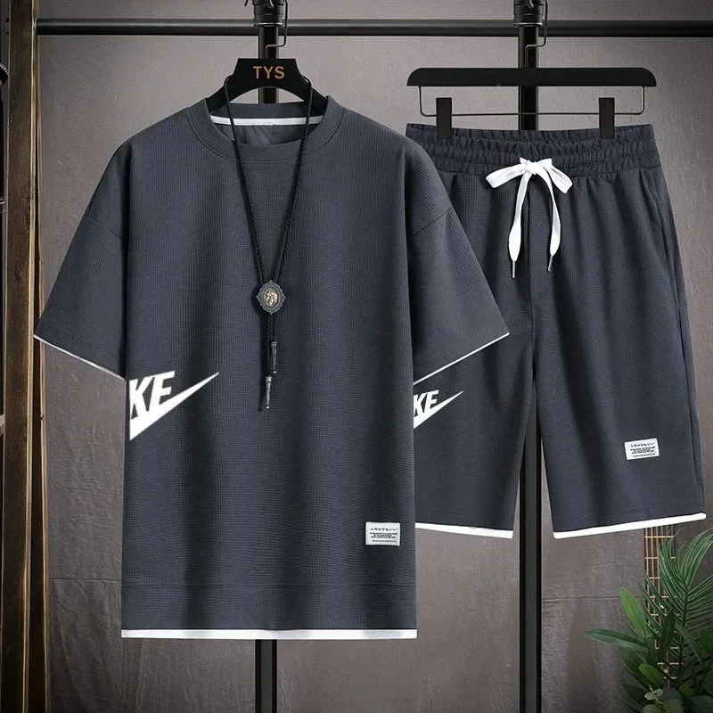 Sports Set Sports Suit Tracksuit Set Outdoor Suit Set Hawaiian Shirt And Shorts Set Shirt And Shorts Set Shirt Set Men's Summer Short-sleeved T-shirt + Five-point Shorts Two-piece Set