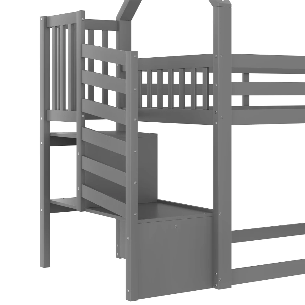 Etagenbett mit Treppe und Rutsche, Hausbett (ohne Matratze), Kinderbett mit Geländer, geeignet für Kinder, 90x200cm – Detail 30