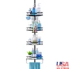 Adjustable 4 Tier Corner Shower Caddy Tension Pole Rustproof Floor Standing Bath Organizer with Towel Rack and Hanging Loops 1