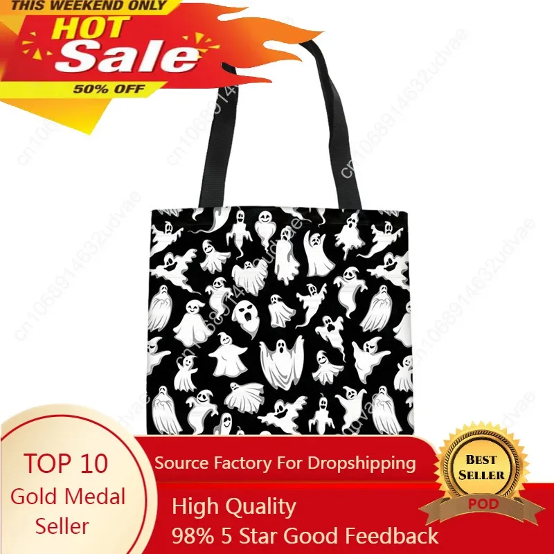 

Reusable Grocery Bags Pumpkin Ghost Skull Bat Design Canvas Tote Fashion Women Shoppingbags Bolsa Sacola