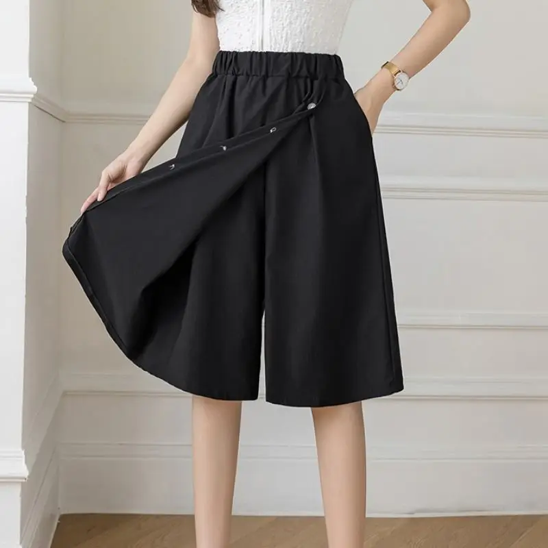 

Casual 5-point skirt Trousers women's loose Summer Casual 2-piece Wide leg skirt fashion Women clothing High waisted pants