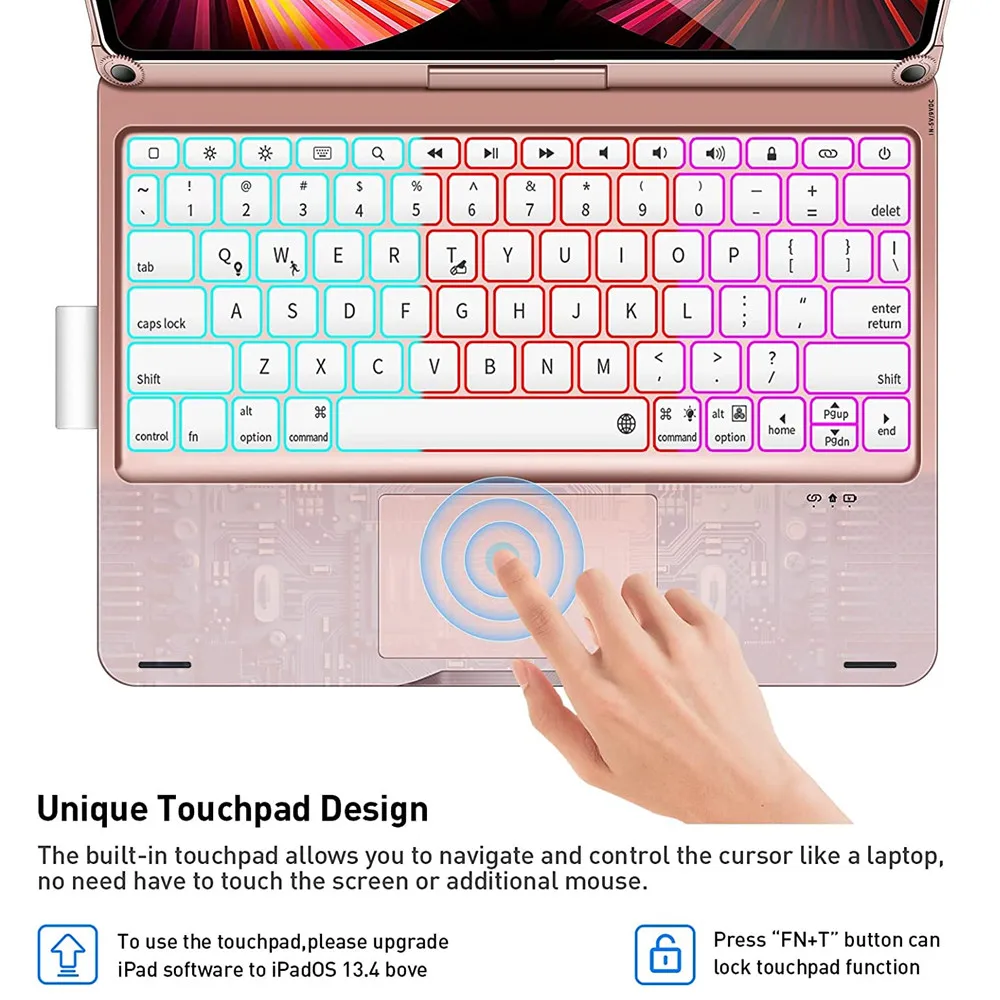 Magic Touchpad Swivel Keyboard Case para Ipad 10.2 7th 8th 9th 10.5 Air 10 10.9 Pro11 Pro12.9 360 Rotation Keyboard Cover - Imagem 5