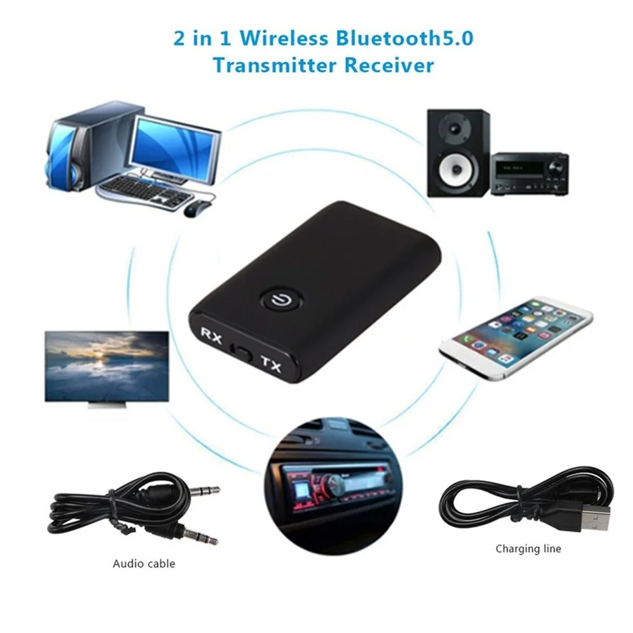Grwibeou 2 in 1 Wireless Bluetooth 5.0 Transmitter Receiver Chargable For TV PC Car Speaker 3.5mm AUX Hifi Music Audio Adapter