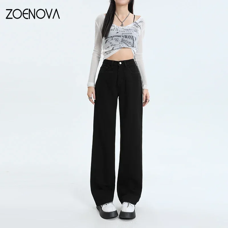 ZOENOVA 여성용 하이 웨이스트 스트레이트 와이드 레그 팬츠, 한국 빈티지 스트리트웨어, 헐렁한 청바지, 새로운 캐주얼 바지, Y2K 패션, 가을